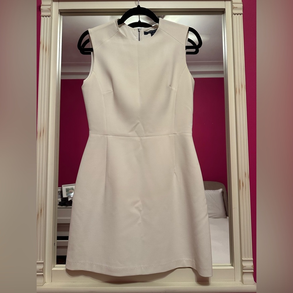 French Connection Cream Sheath Mini Dress Mock Neck